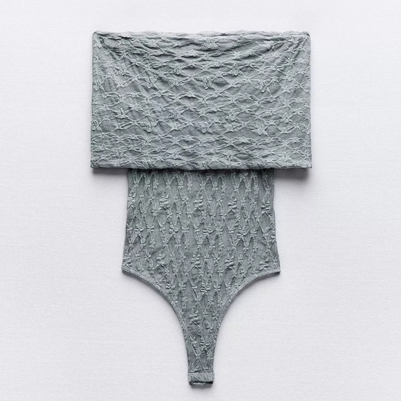 Zara Women's Off The Shoulder Lace Bodysuit | Bluish Gray | SMALL - Picture 12 of 12